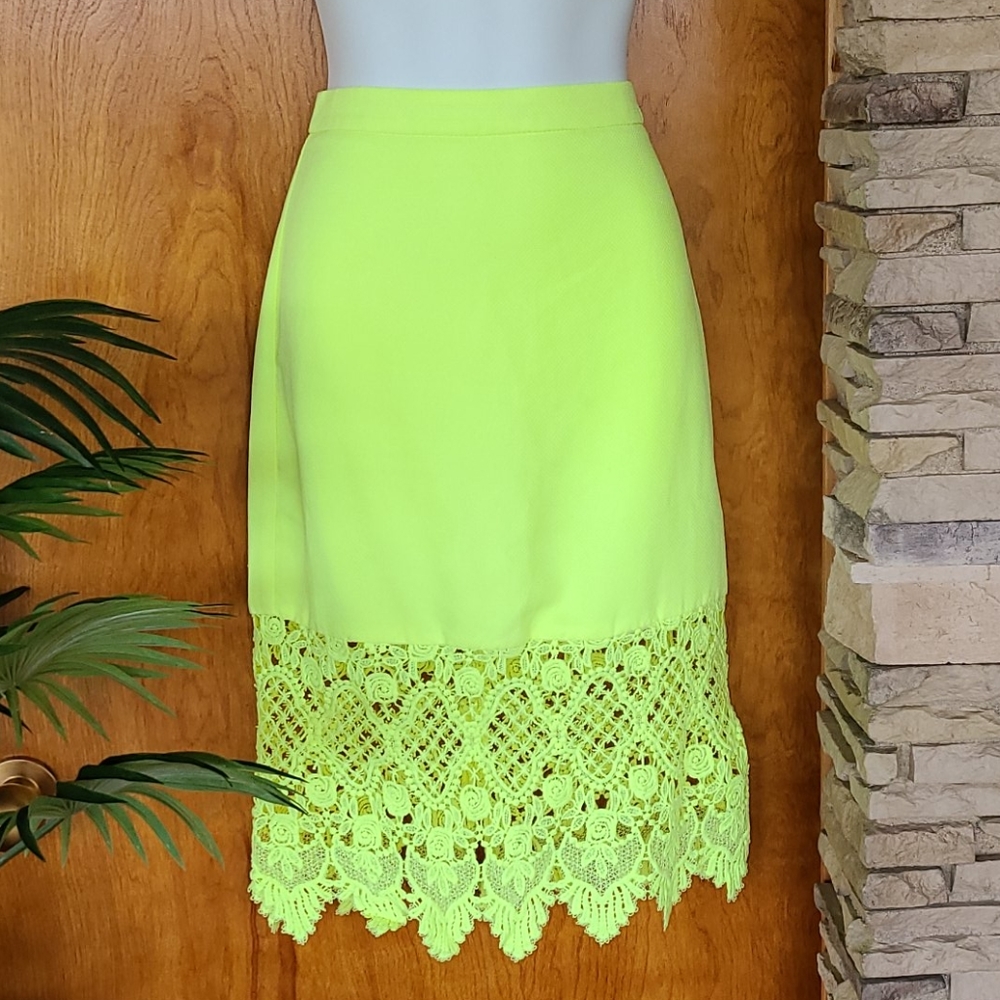 Neon lime green lace skirt